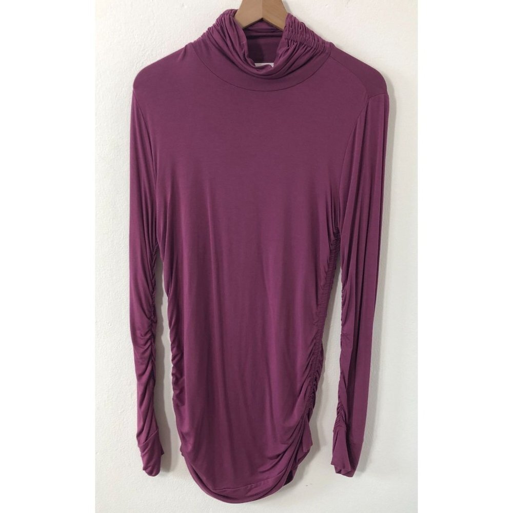 Soft Surroundings Tunic Purple Women Medium Ruched Sides Long Sleeve Stretch